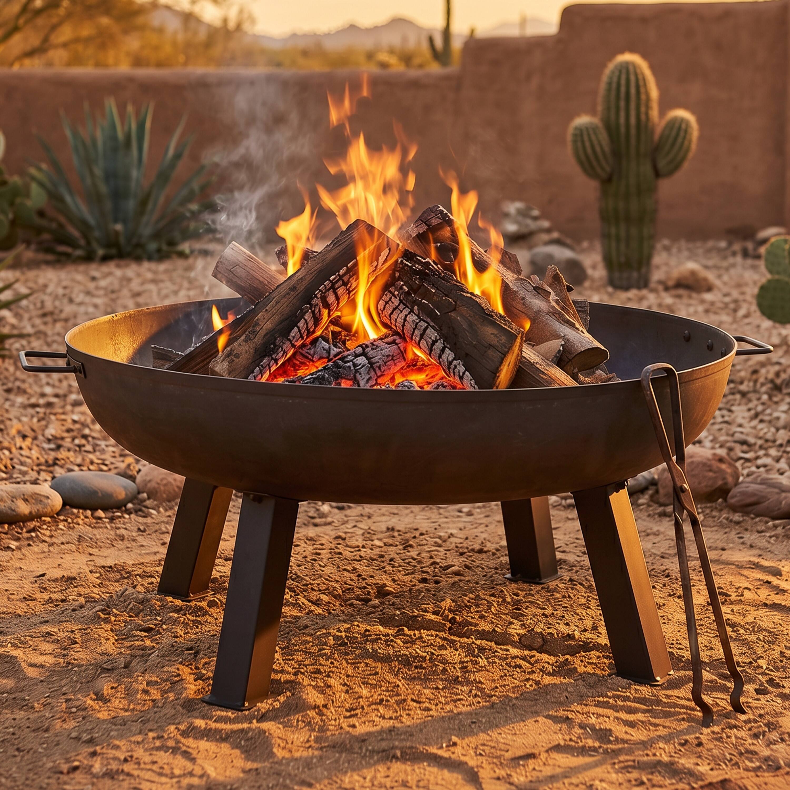Alt View 1. Sunnydaze - 34 in Rustic Cast Iron Outdoor Raised Fire Pit Bowl - Black.