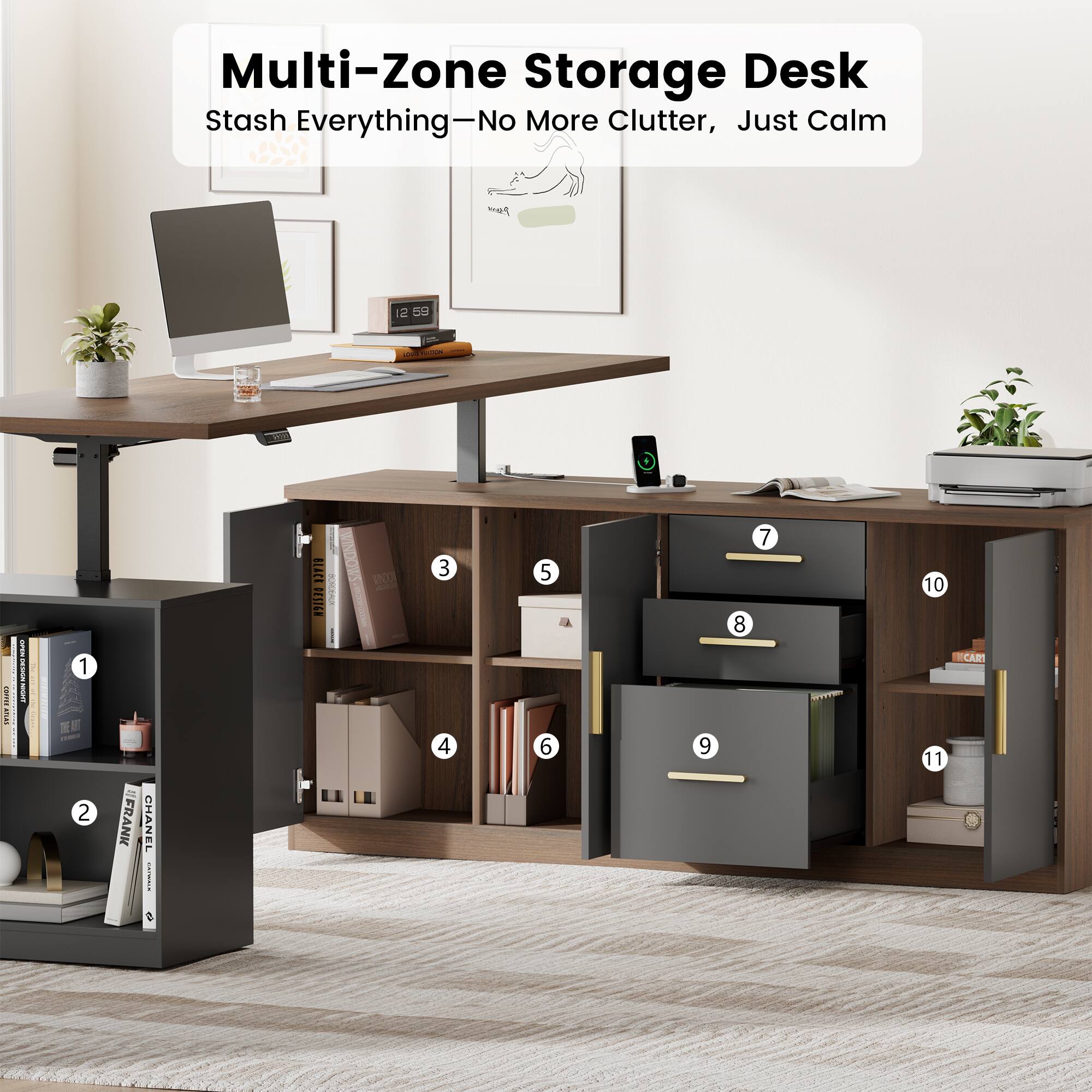 Multi-Zone Storage Desk  
Stash Everything—No More Clutter, Just Calm