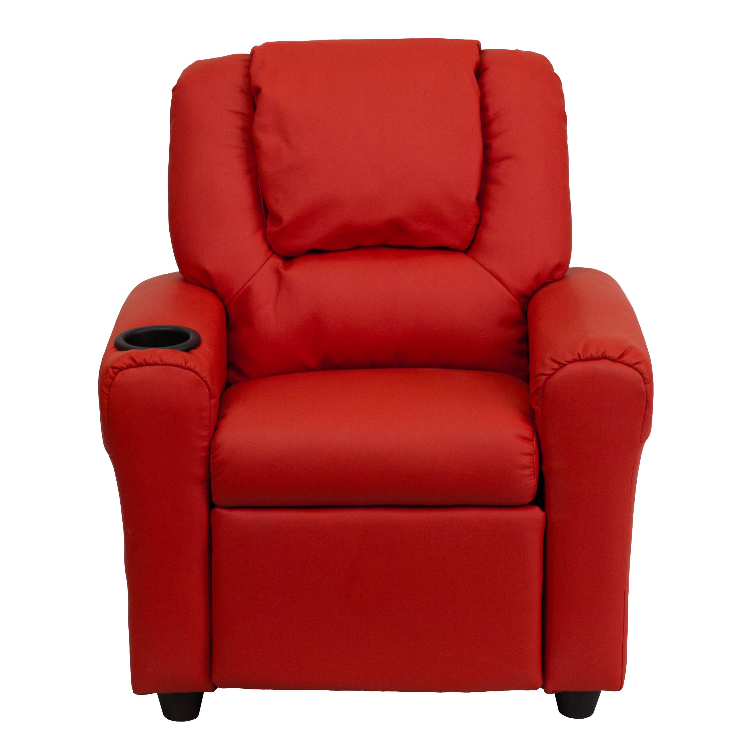 Alt View 5. Emma + Oliver - Contemporary Kids Recliner with Cup Holder and Headrest - Red Vinyl.