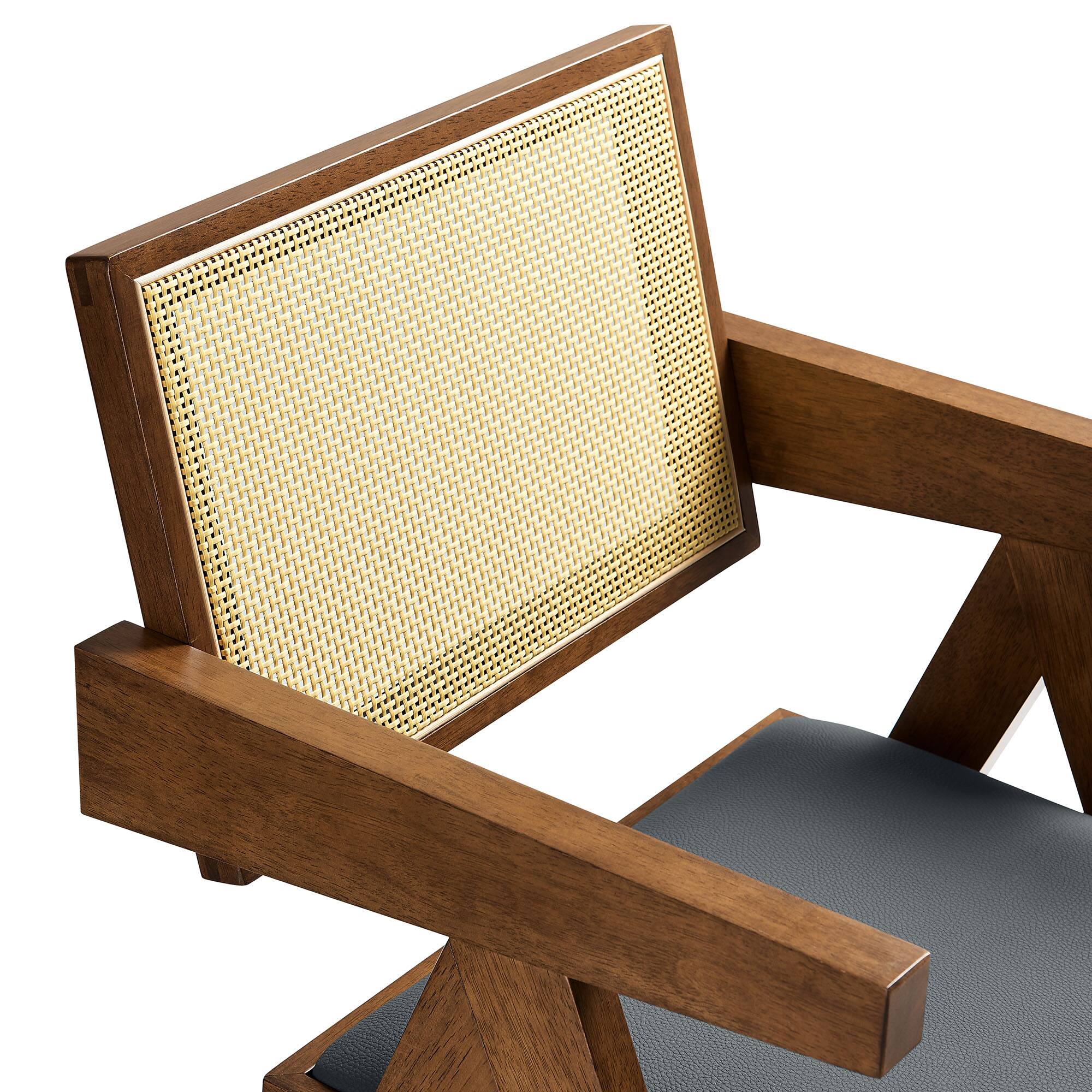 Alt View 6. Modway - Thera Vegan Leather Cane Dining Armchairs Set of 2 by Modway - Walnut Black.