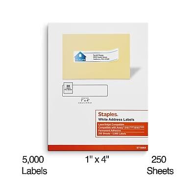Staples  
White Address Labels  
5,000 Labels  
1" x 4"  
250 Sheets