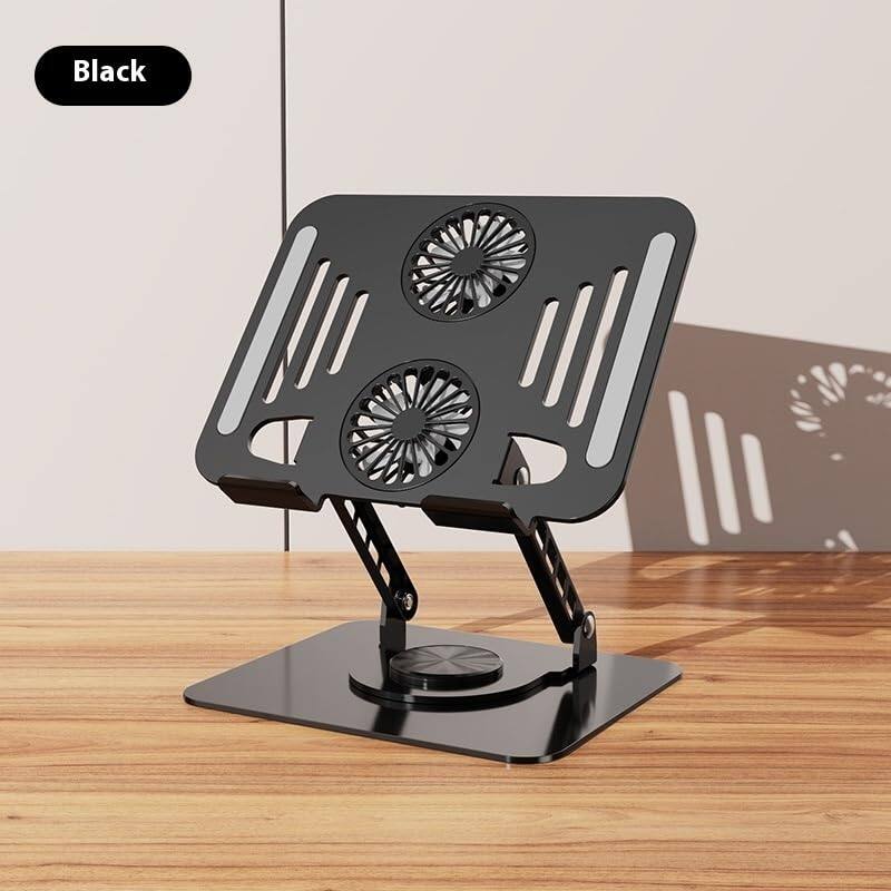 Alt View 2. HongFei - 360° Rotatable Carbon Steel Laptop Stand – Adjustable Height, Tablet Lift, Cooling & Folding Desktop Holder - Black.