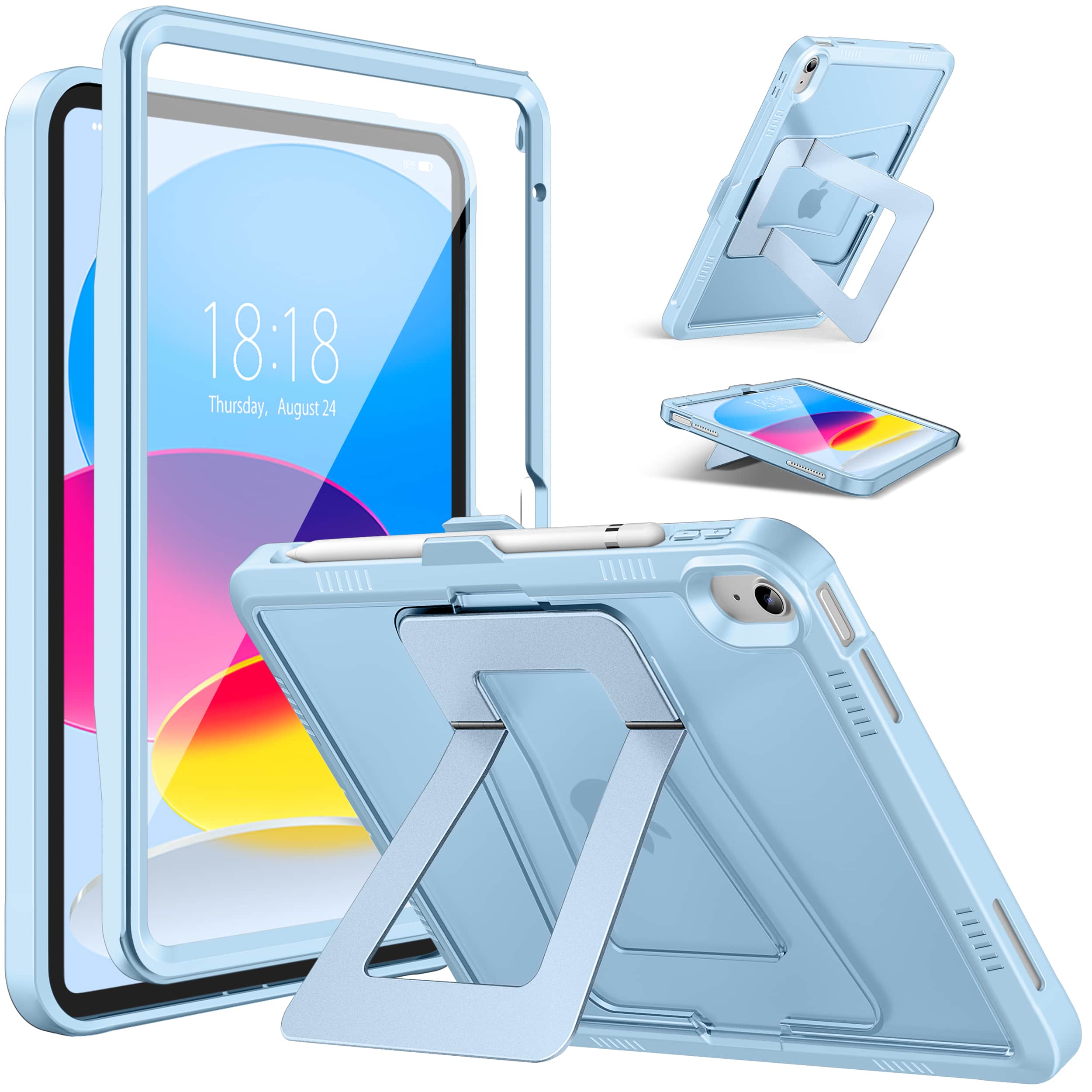 DTTO - Rugged Case with Stand & Screen Protector for iPad 10th Gen 10.9" (2022) / 11th Gen 11" (2025) - Sky Blue