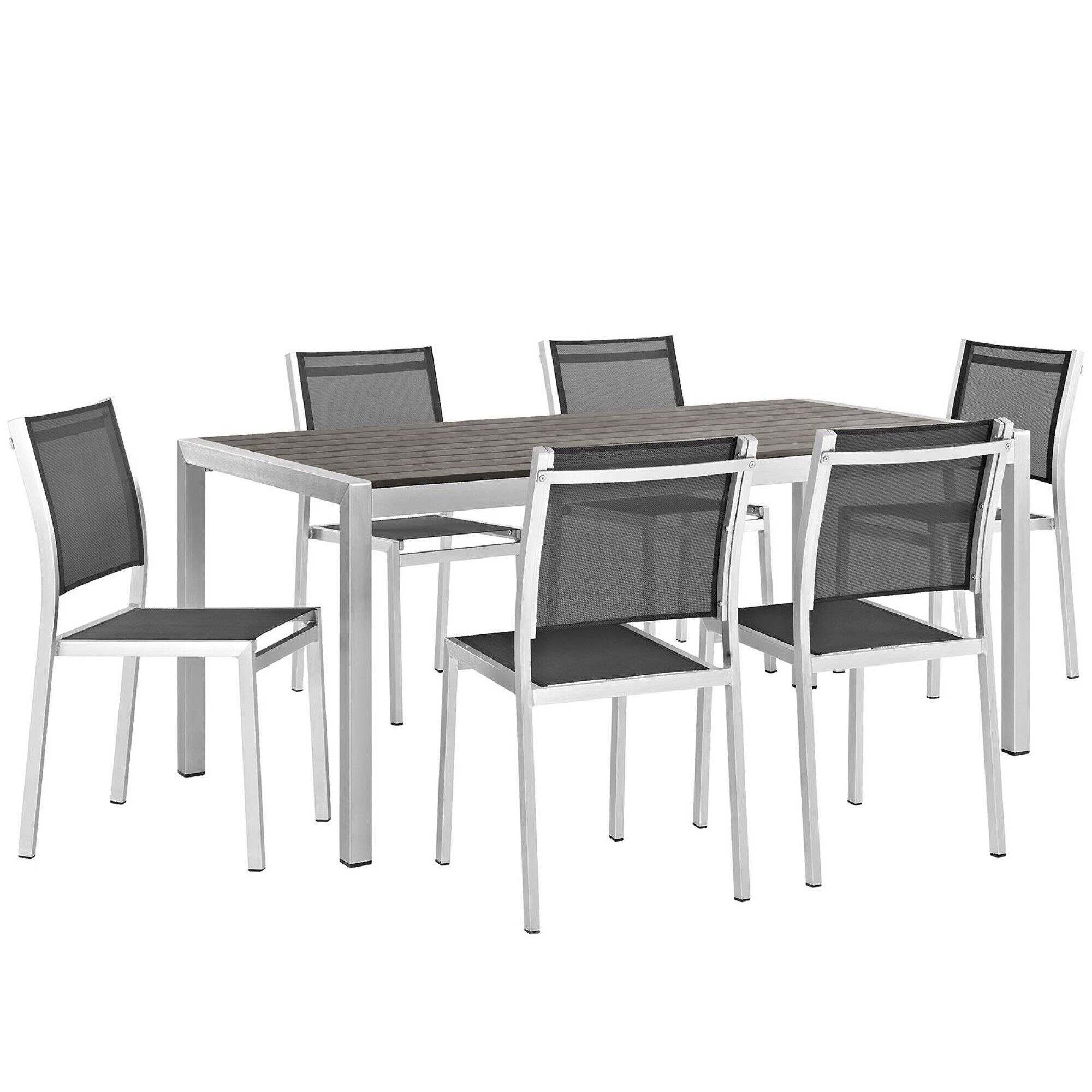 Angle. Modway - Shore 7 Piece Outdoor Patio Aluminum Dining Set by Modway - Silver Black.