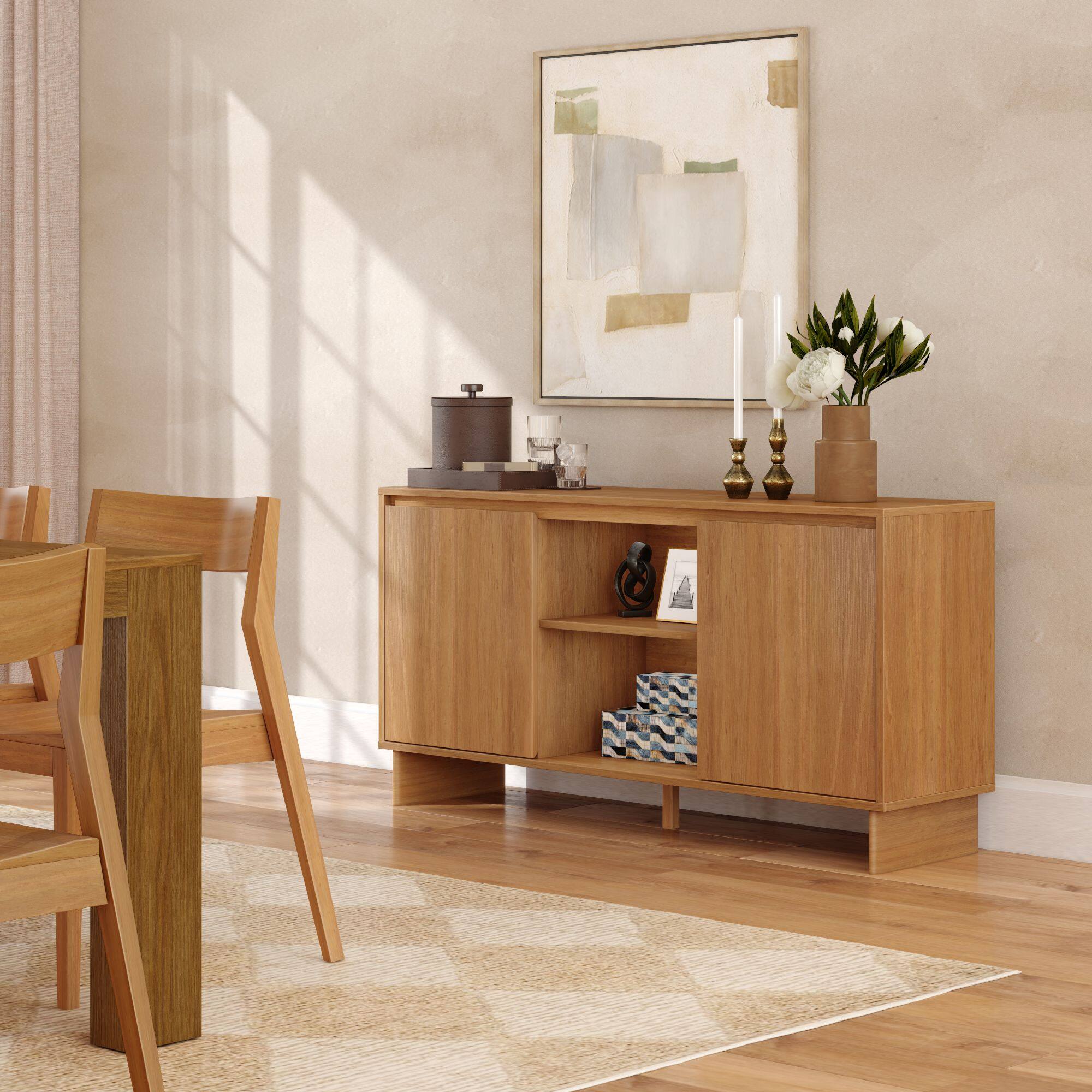 Alt View 7. Plank+Beam - Modern TV Stand/Sideboard, 2 Door w/ Middle Shelf  (1499 x 406 x 762mm / 59 x 16 x 30in), Pecan - Pecan.