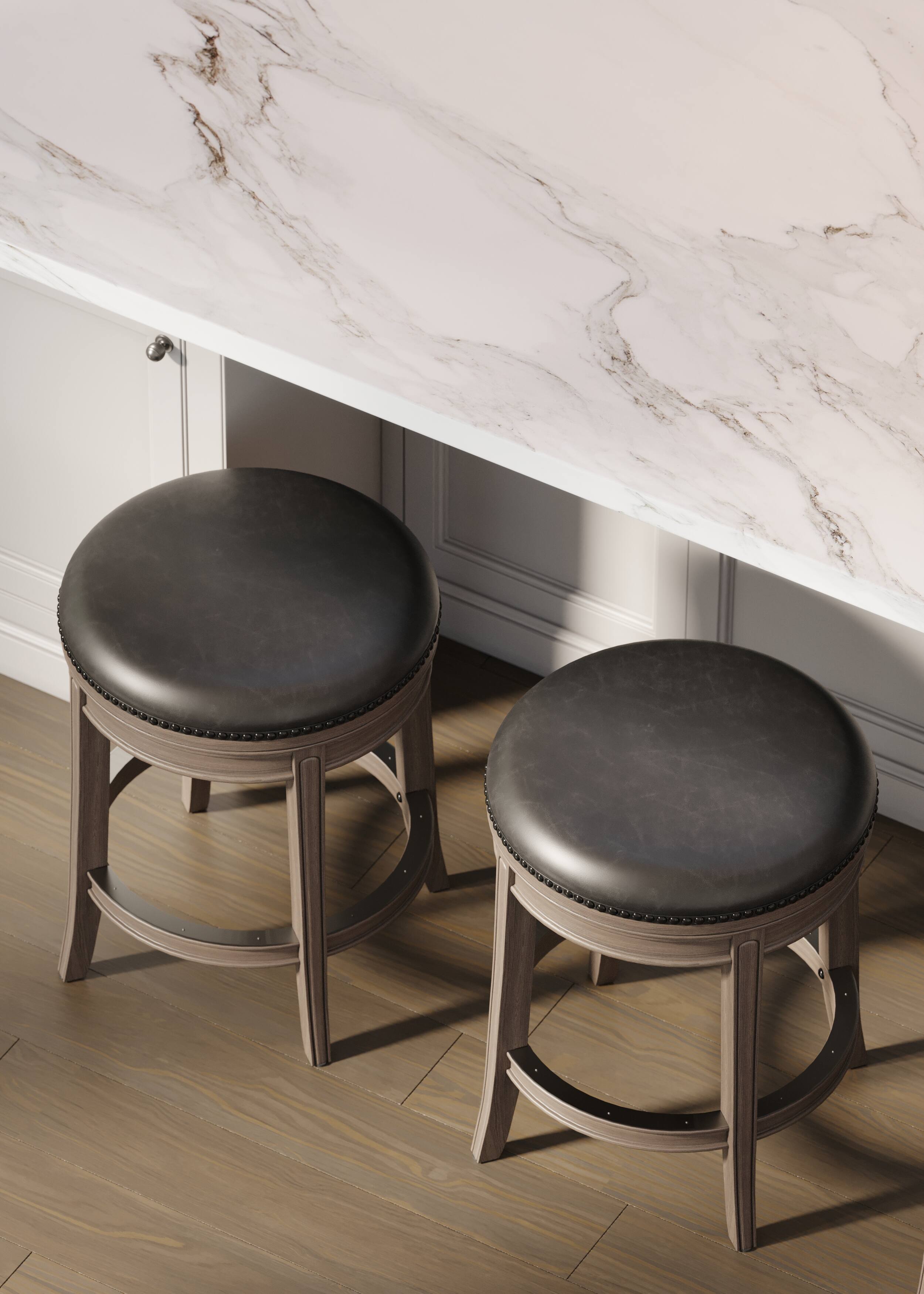 Left. Maven Lane - 26" Alexander Backless Counter Stool in Reclaimed Oak Finish with Vegan Leather - Reclaimed Oak.