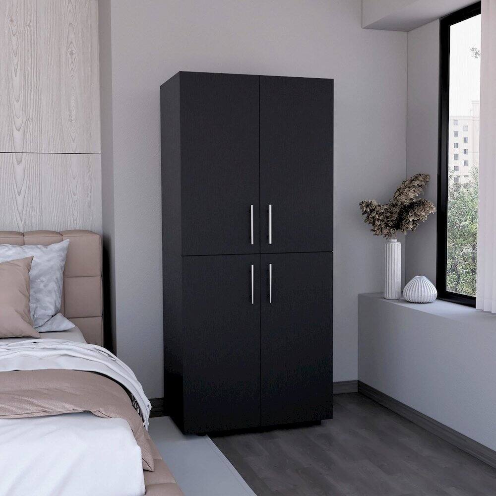 Alt View 2. TuHome - Hazel Armoire Black MDF - White.