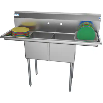 Front. Koolmore - 52 in. Two Compartment Stainless Steel Sink with 2 Drainboards, Bowl Size 14"x 16"x 11" SB141611-12B3. - Stainless Steel.