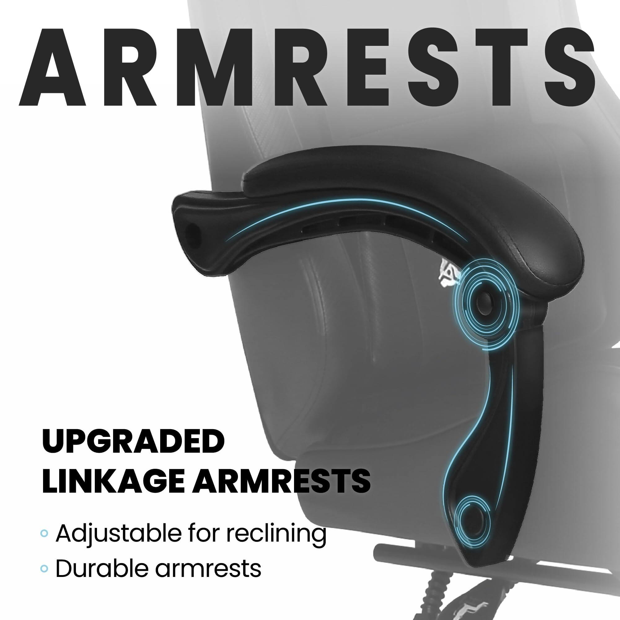 ARMRESTS

UPGRADED LINKAGE ARMRESTS

- Adjustable for reclining
- Durable armrests