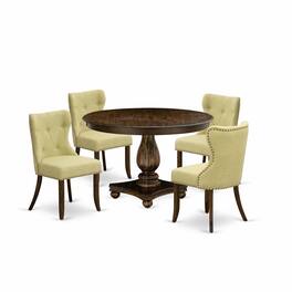 East West Furniture - 5-Piece Kitchen Table Set - Pedestal Dining Table and 4 Limelight Color Parson Dining Room Chairs - Multi-Color