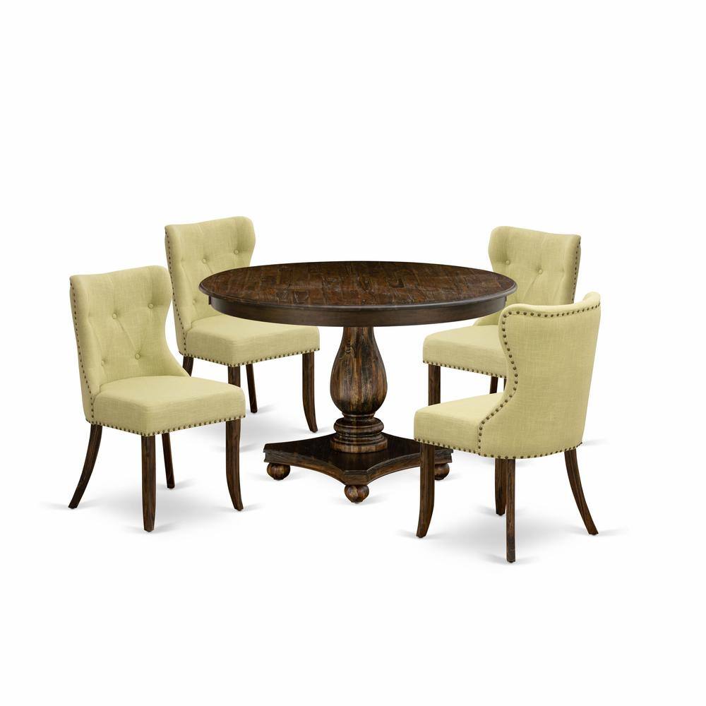 Front. East West Furniture - East West Furniture 5-Piece Kitchen Table Set - Pedestal Dining Table and 4 Limelight Color Parson Dining Room Chairs - Multi-Color.