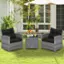 Alt View 1. Costway - 3 PCS Patio Rattan Furniture Bistro Set Cushioned Sofas Side Table Armrest - Black.