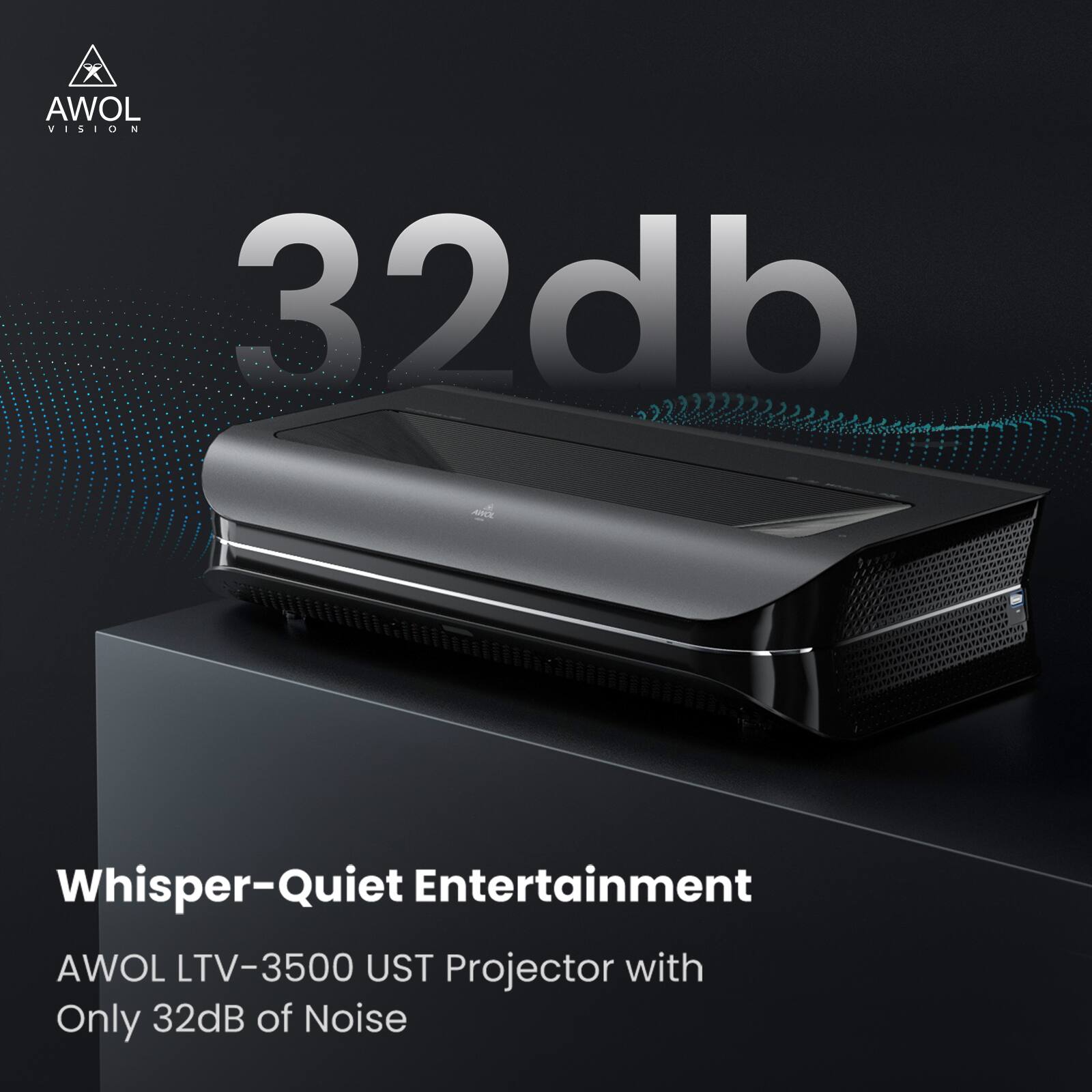AWOL VISION & 32db Whisper-Quiet Entertainment AWOL LTV-3500 UST Projector with Only 32dB of Noise