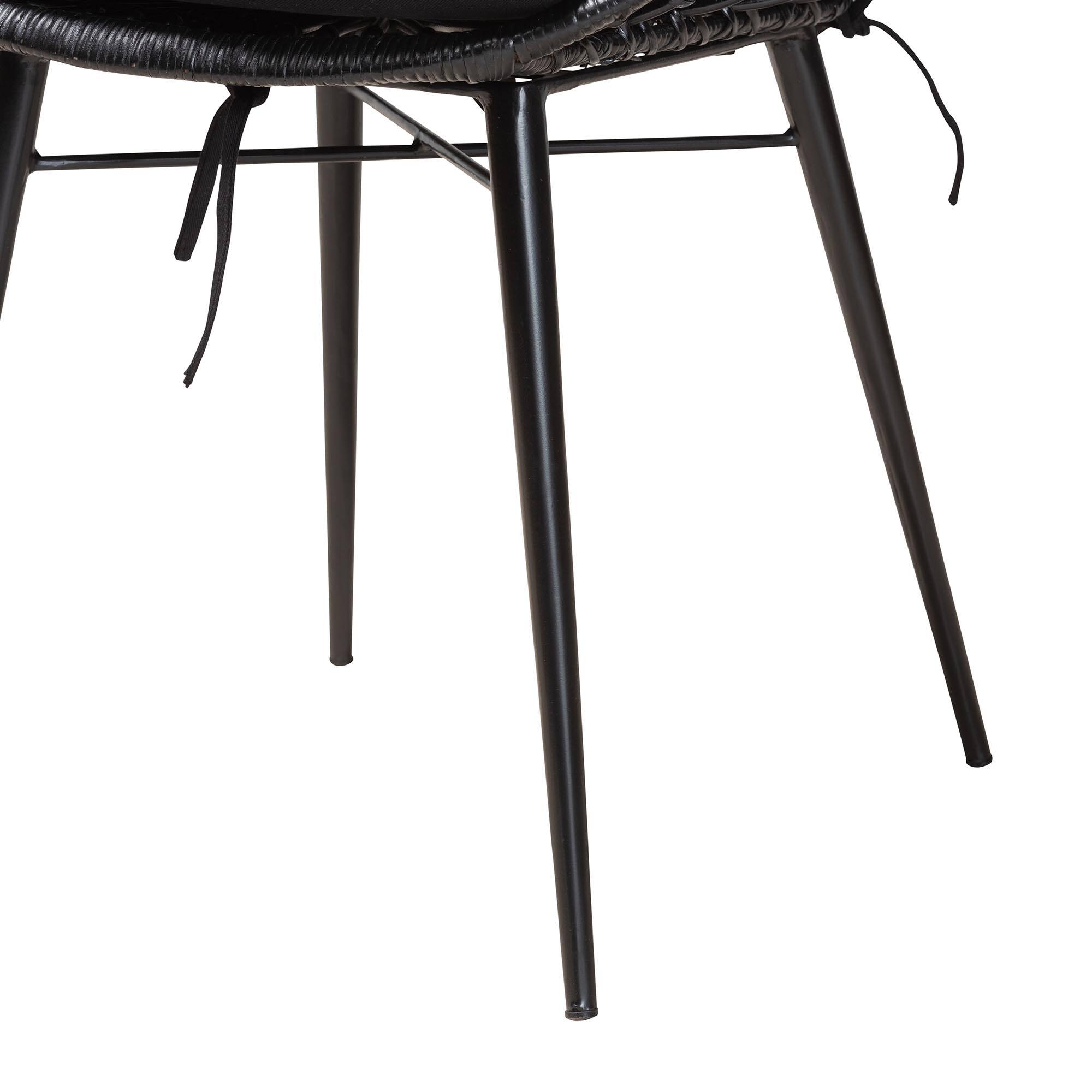 Alt View 1. bali & pari - Ballerina Modern Bohemian Finished Rattan and Metal 2-Piece Dining Chair Set - Black.