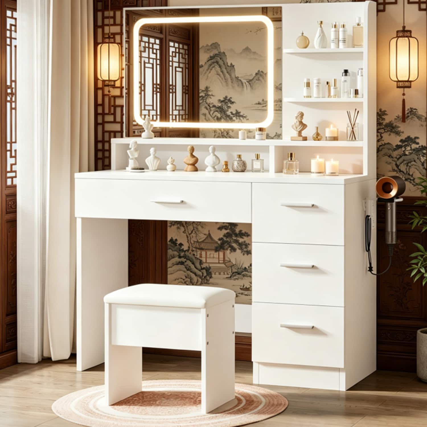 Anysun - Elegant Vanity Set with Lighted Mirror & Storage Drawers, Makeup Table for Bedroom/Living Room/Dorm - White price history on PriceWatchPro