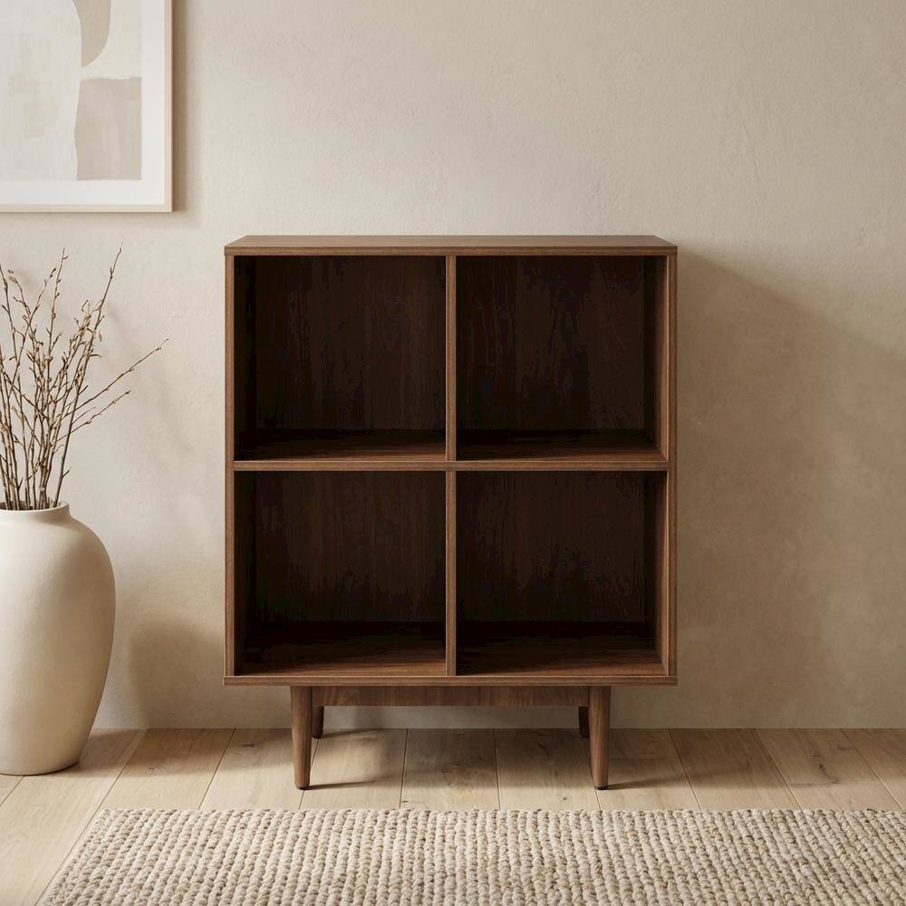 Alt View 4. FurniFact - Record Player Stand with Vinyl Storage - Walnut.