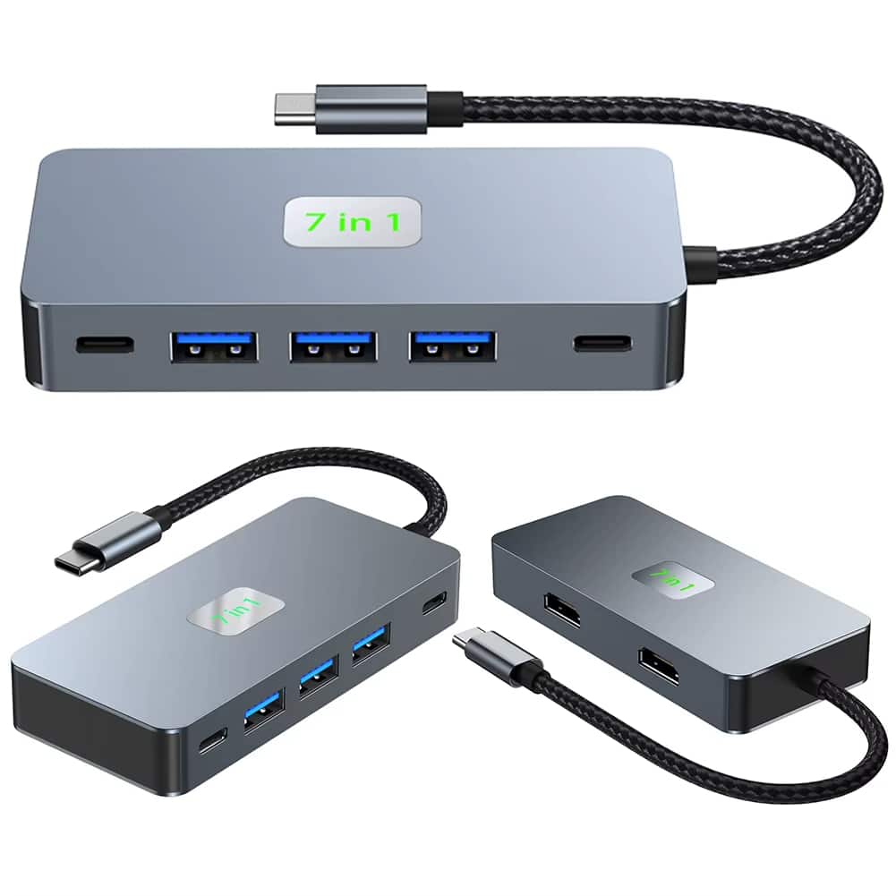 Luckbyte - 7-in-1 USB-C Docking Station with Dual 4K HDMI, 100W Power Delivery, 3 USB 3.0 Ports & USB-C Data, Multiport Hub