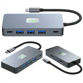 Luckbyte - 7-in-1 USB-C Docking Station with Dual 4K HDMI, 100W Power Delivery, 3 USB 3.0 Ports & USB-C Data, Multiport Hub