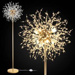 Z-Edge - 69" Crystal Floor Lamp, Modern Standing Lamp with K9 Crystal, LED Floor Lamp, Metal Tall Pole Lamp for Living Room - Gold