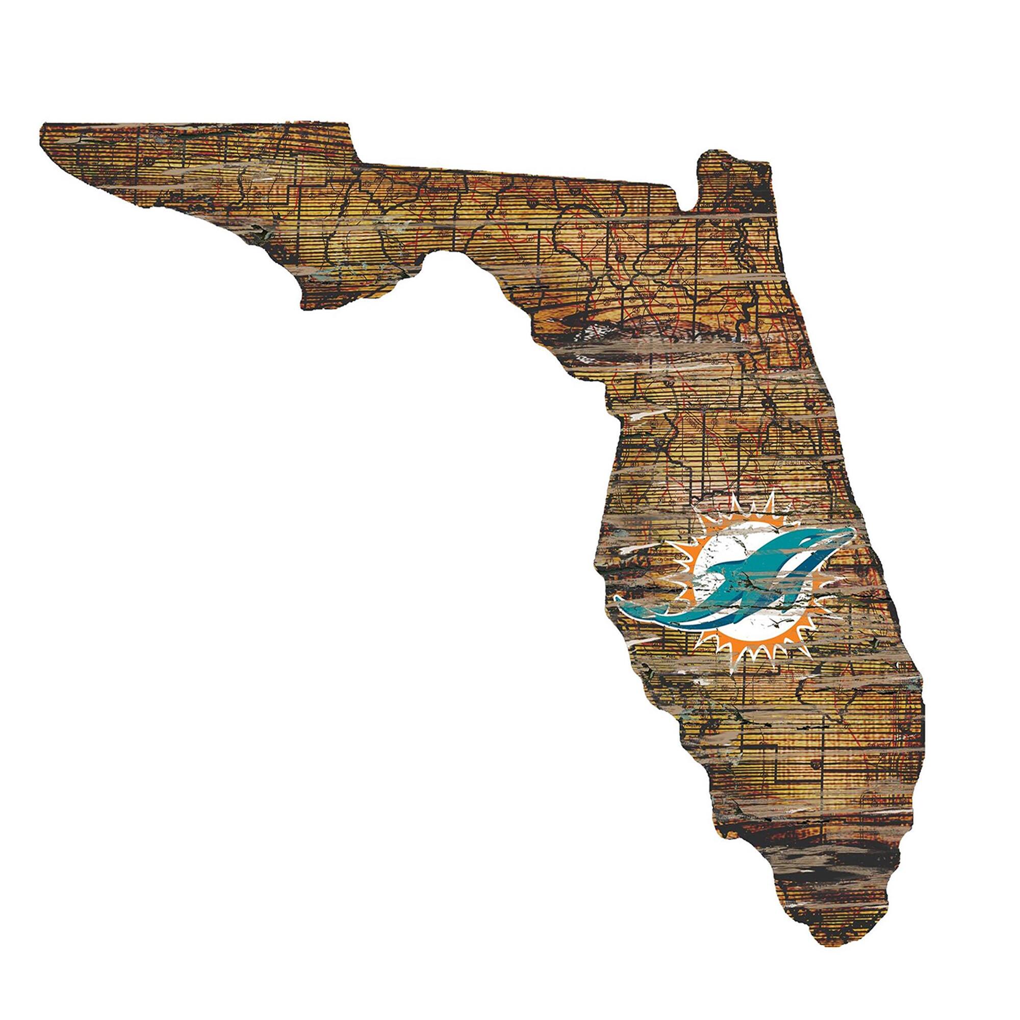Miami Dolphins 23.5" x 23.5" Distressed State with Logo Sign