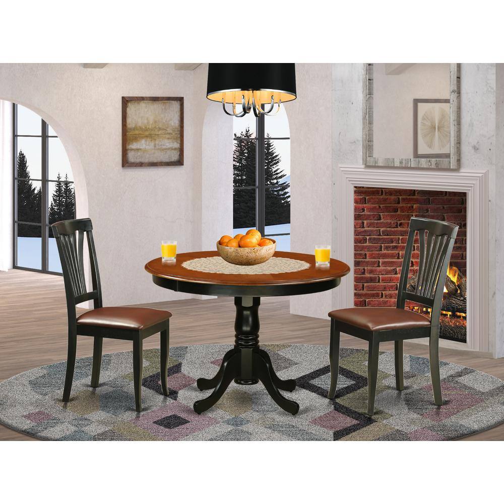 Back. East West Furniture - 3 Pc set with a Round Small Table and 2 Leather Dinette Chairs in Black - Black.