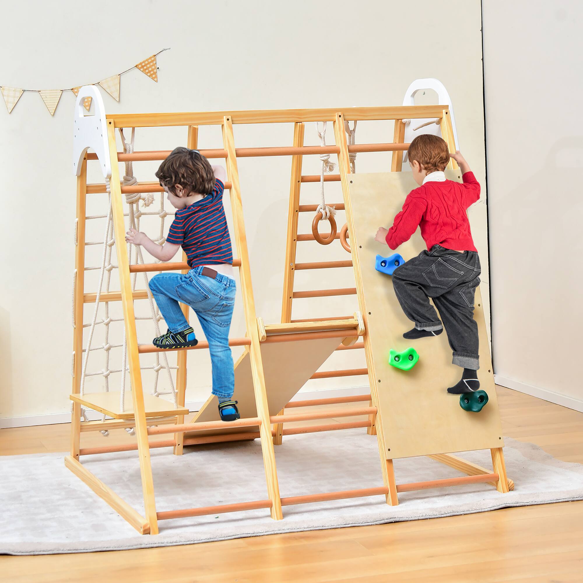 Alt View 2. Costway - Costway 8-in-1 Jungle Gym Playset, Wooden Climber Play Set with Monke - Natural.