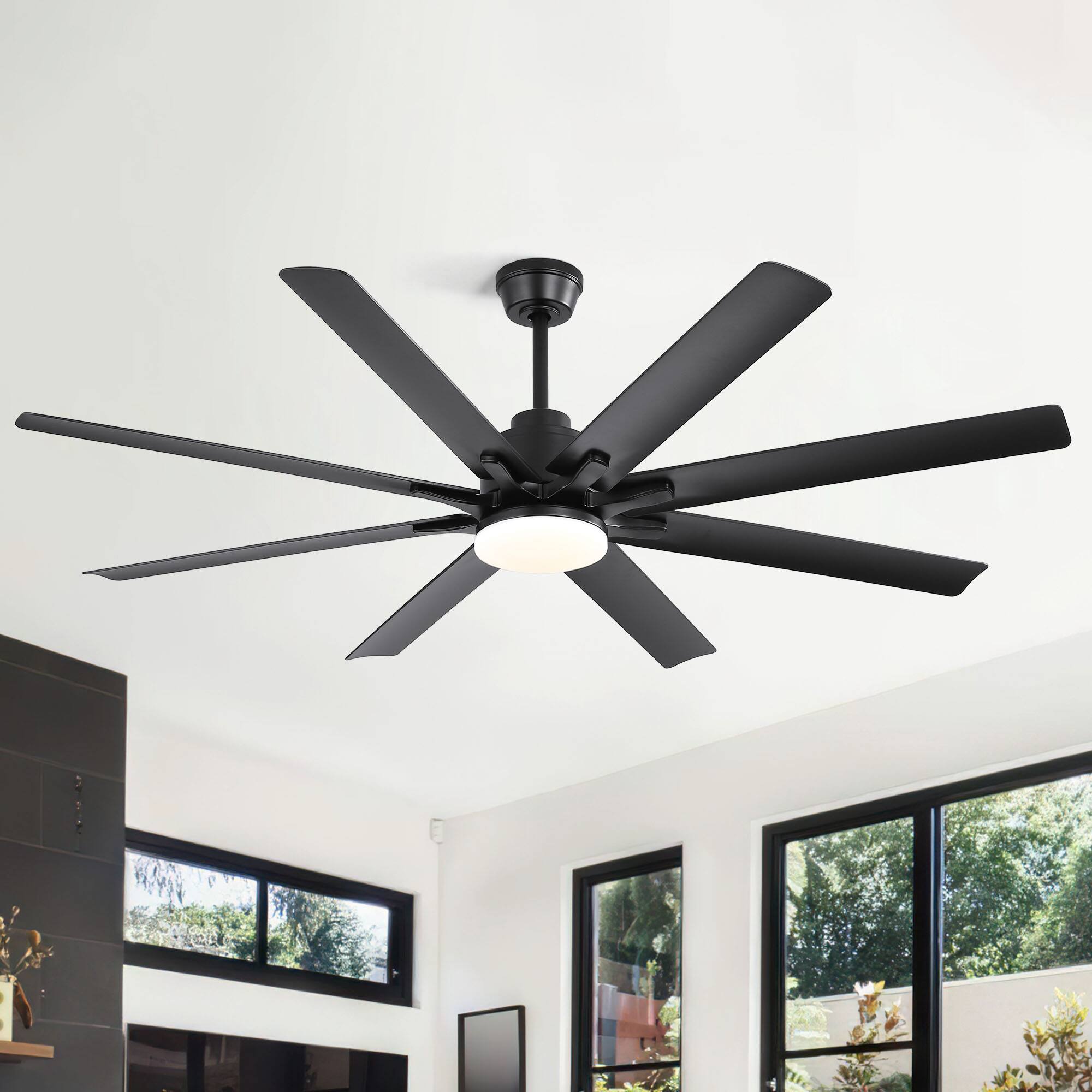 Left. Sofucor - 66" Smart APP Ceiling Fan with Light and Remote 6 Speed ​​Reversible DC 8 ABS Blades Ceiling Fan for Alexa/Google/App - Black.