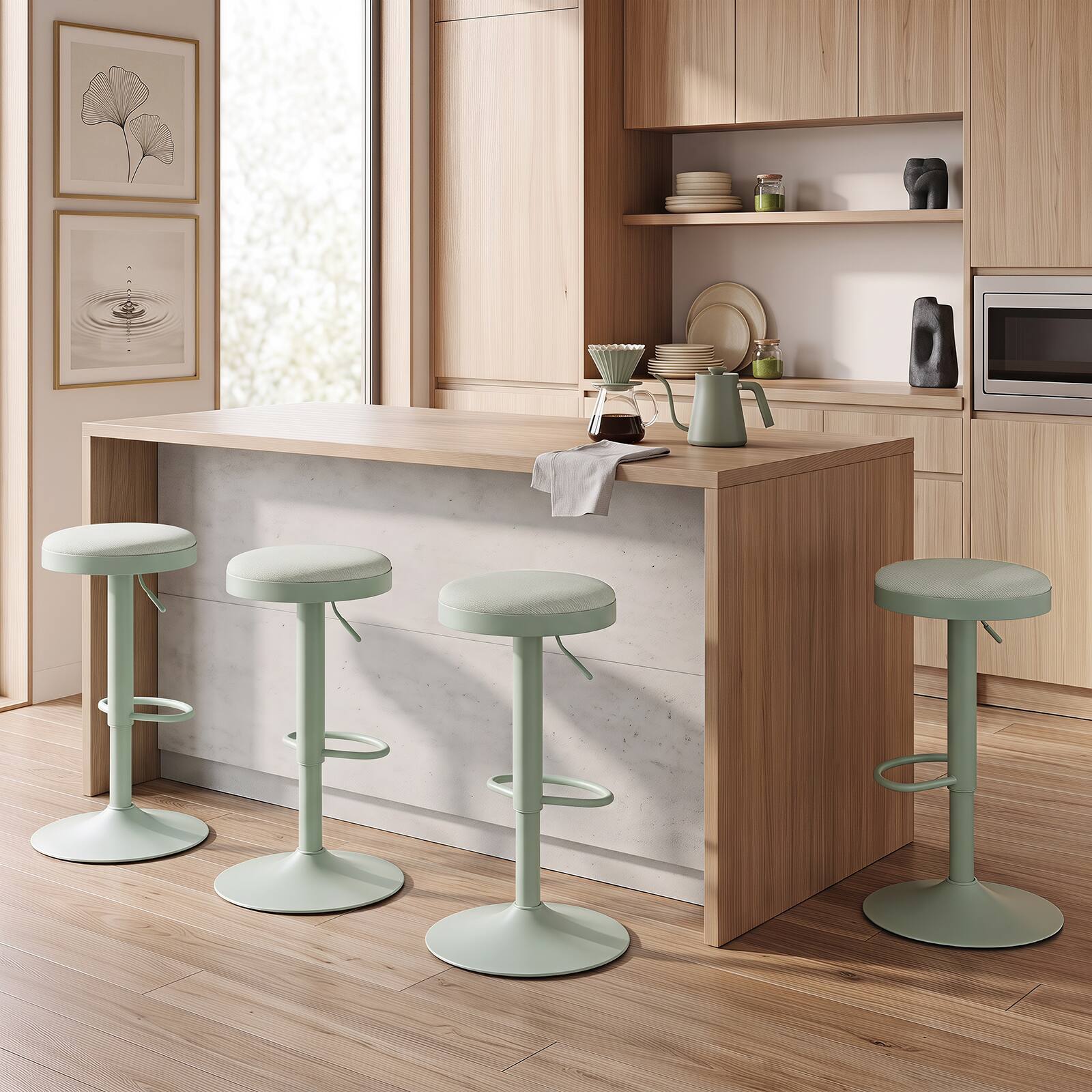 Alt View 3. Costway - Costway Bar Stools Set of 4, Kitchen Bar Stools with Height Adjustment, Swivel Function - Green.