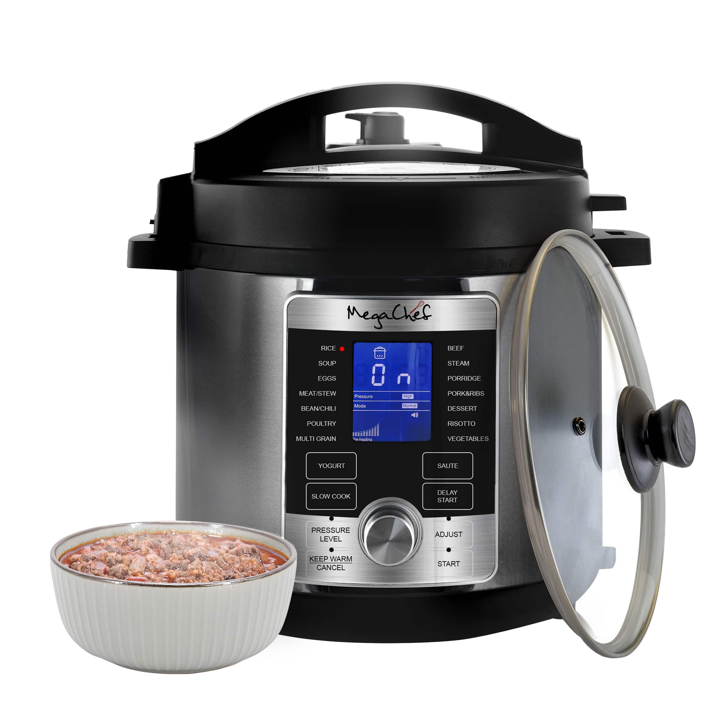 MegaChef - 6 Quart Stainless Steel Electric Digital Pressure Cooker with Lid - Silver