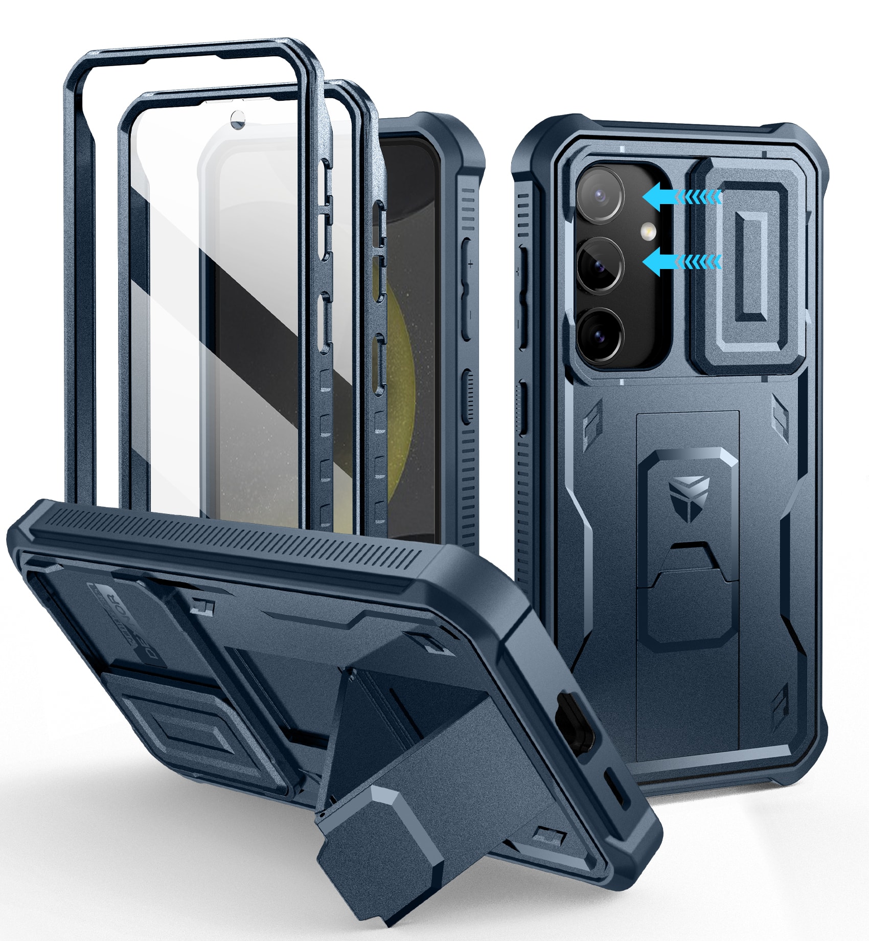 Dexnor - Bumper Phone Case for Samsung Galaxy S24 with Built-in Slide Camera Cover & Screen Protector & Kickstand - Navy Blue