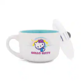 Silver Buffalo - Sanrio Hello Kitty Clouds Ceramic Soup Mug With Vented Lid | Holds 24 Ounces - White