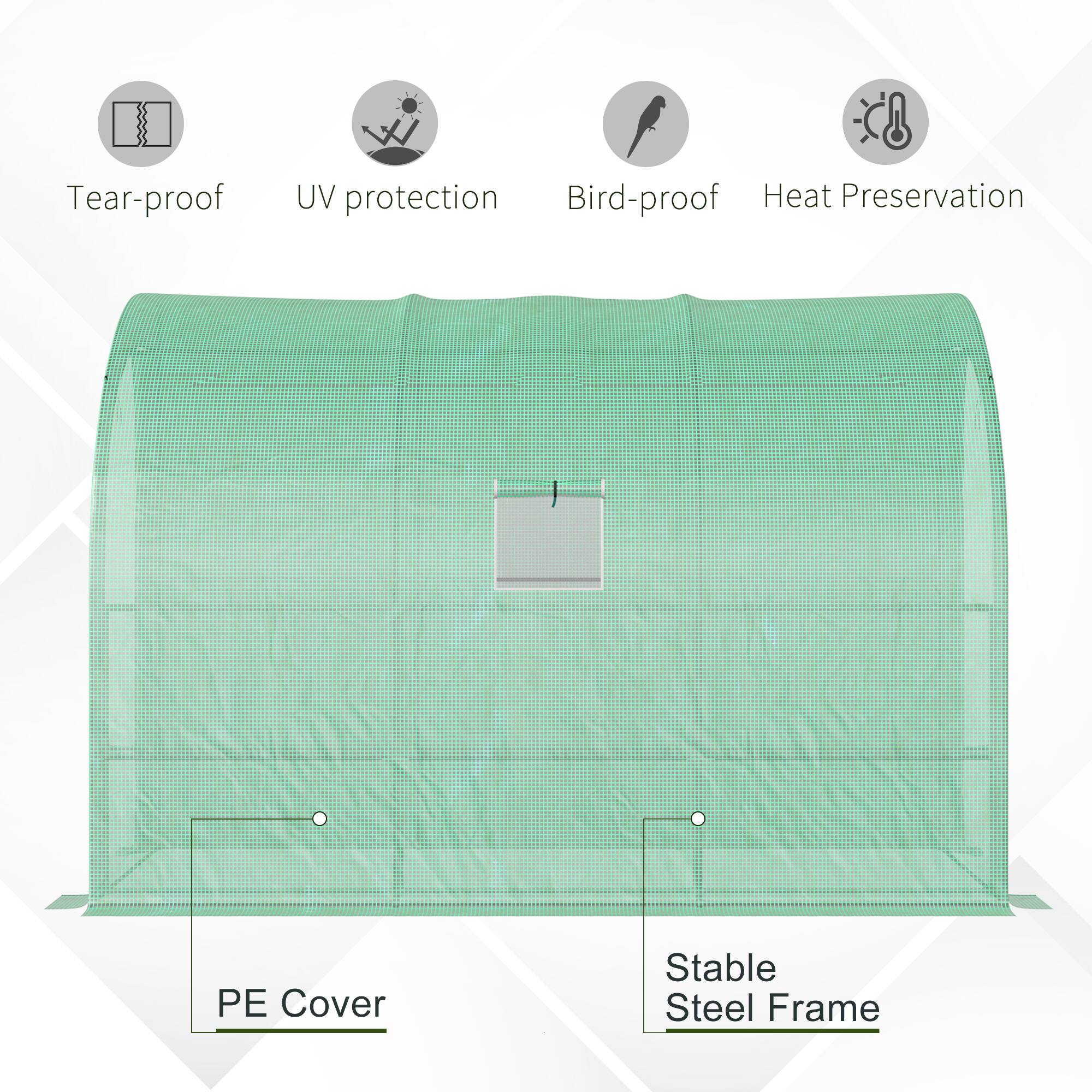PE Cover, Stable Steel Frame, Tear-proof, UV protection, Bird-proof, Heat Preservation