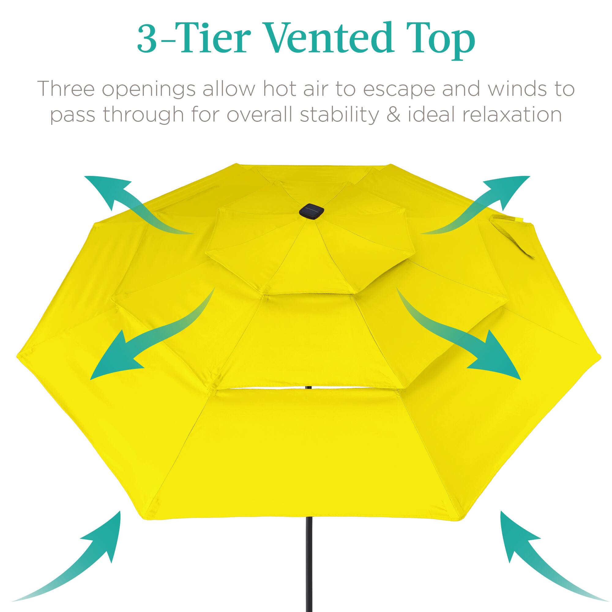 3-Tier Vented Top

Three openings allow hot air to escape and winds to pass through for overall stability & ideal relaxation