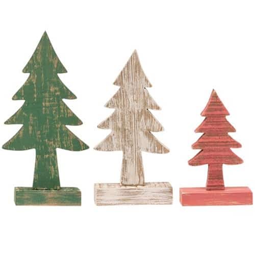 BreeBe - 3/Set Rustic Wood Christmas Trees - Multicolor