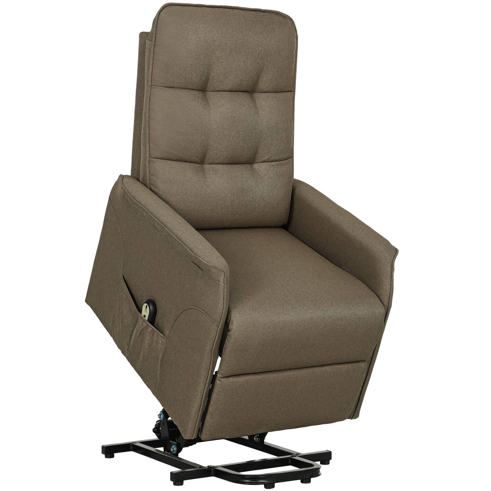 Front. Homcom - Power Lift Chair: Pocket Spring Tufted Fabric Recliner w/Remote & Pockets, Quick Assembly - Brown.