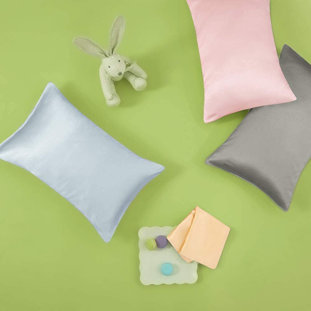 Alt View 2. MAGICAL RUBS - 2 Pack Zippered Satin Pillowcases  13x18 Inches Luxury And Silky Soft Travel Zip Pillow Cases For Pink - Silver Grey 13x18 Inch (Pack of 2).