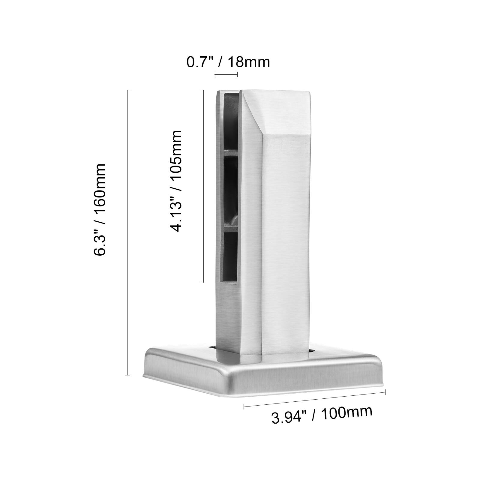 0.7" / 18mm  
4.13" / 105mm  
6.3" / 160mm  
3.94" / 100mm