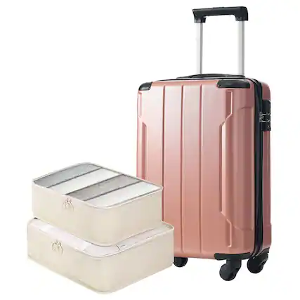 Front. BreeBe - 20" Hardshell Carry-On Luggage, Lightweight ABS Suitcase with Spinner Wheels, TSA Lock, 2 Packing Cubes, Rose Gold - Rose Gold.