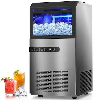 Front. Chery Life - 120 LBS Freestanding Commercial Ice Maker Machine with Large Ice Bin 29lbs Storage Capacity 24H Timer for Home Office - Silver.