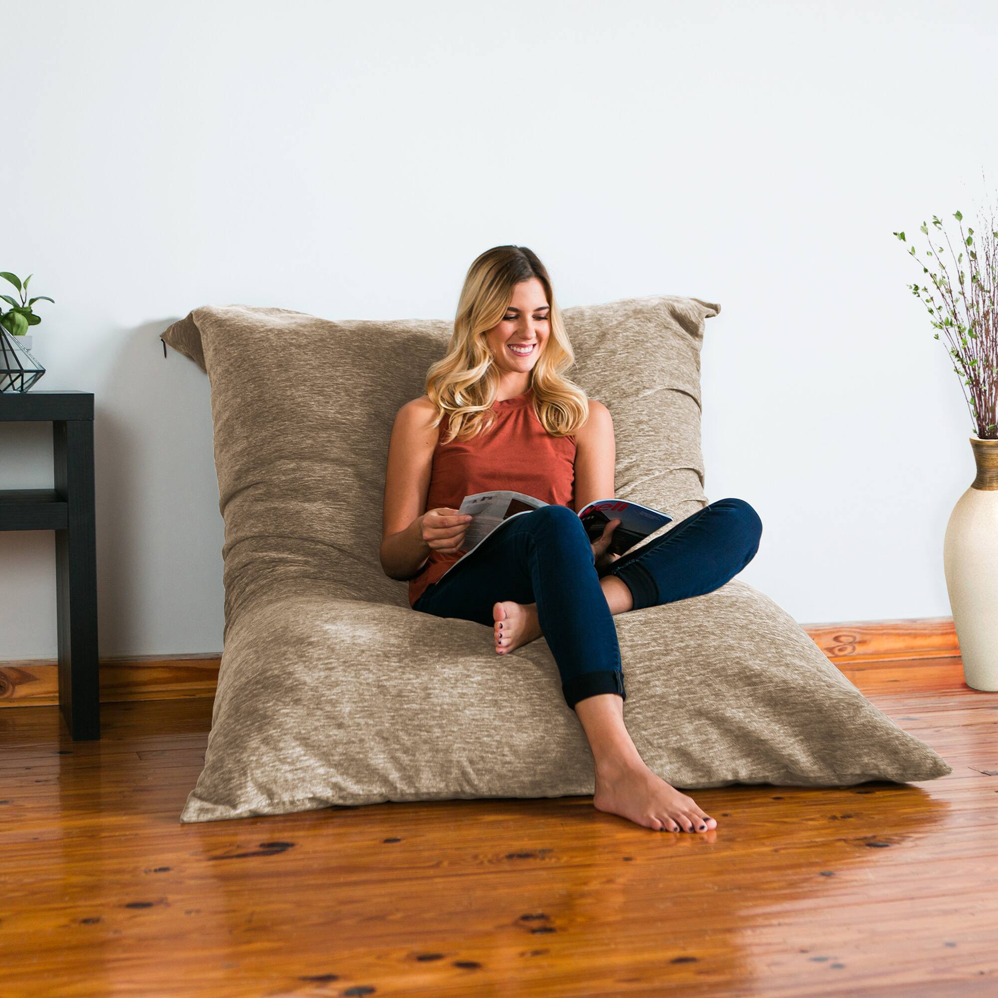 Jaxx - 5.5 ft Pillow Saxx Foam Bean Bag Pillow, Premium Chenille Cover, Beige - Premium Chenille - Beige