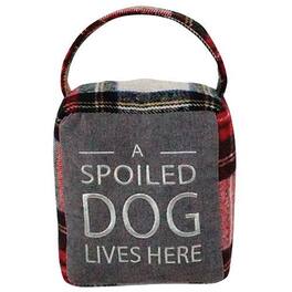 BreeBe - *Red & Gray Plaid "A Spoiled Dog Lives Here" Doorstop - Multicolor
