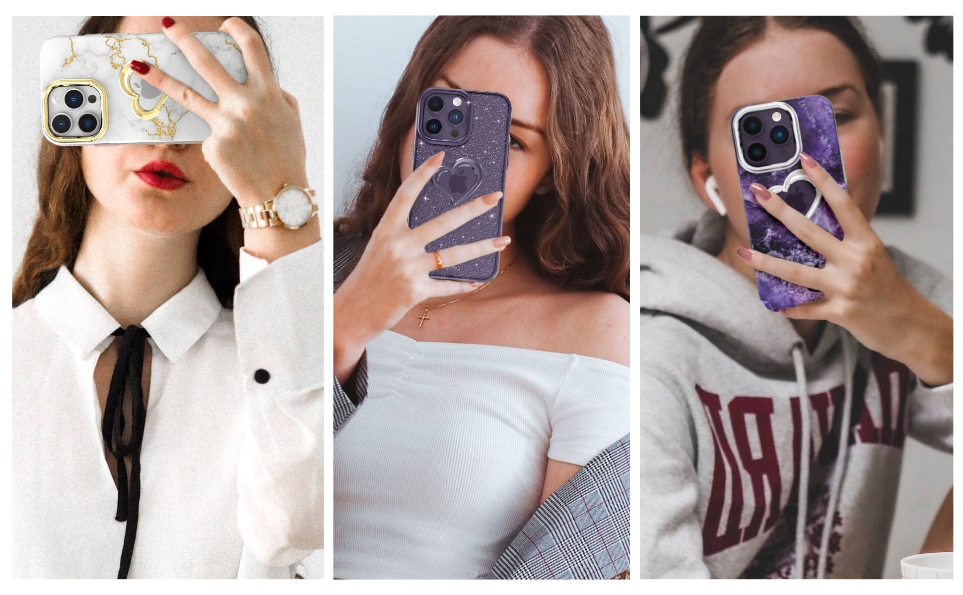 Alt View 4. Vena - vLove Glitter Heart Case for Apple iPhone 14 Pro Max - Purple Marble - Multicolored.