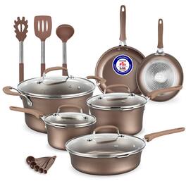 Bakken- Swiss - Pots and Pans Set – 14 Piece – Non-Stick Professional Home Kitchenware – Cooking Pots with Lids – Skillet Fry Pans – Sui - Golden