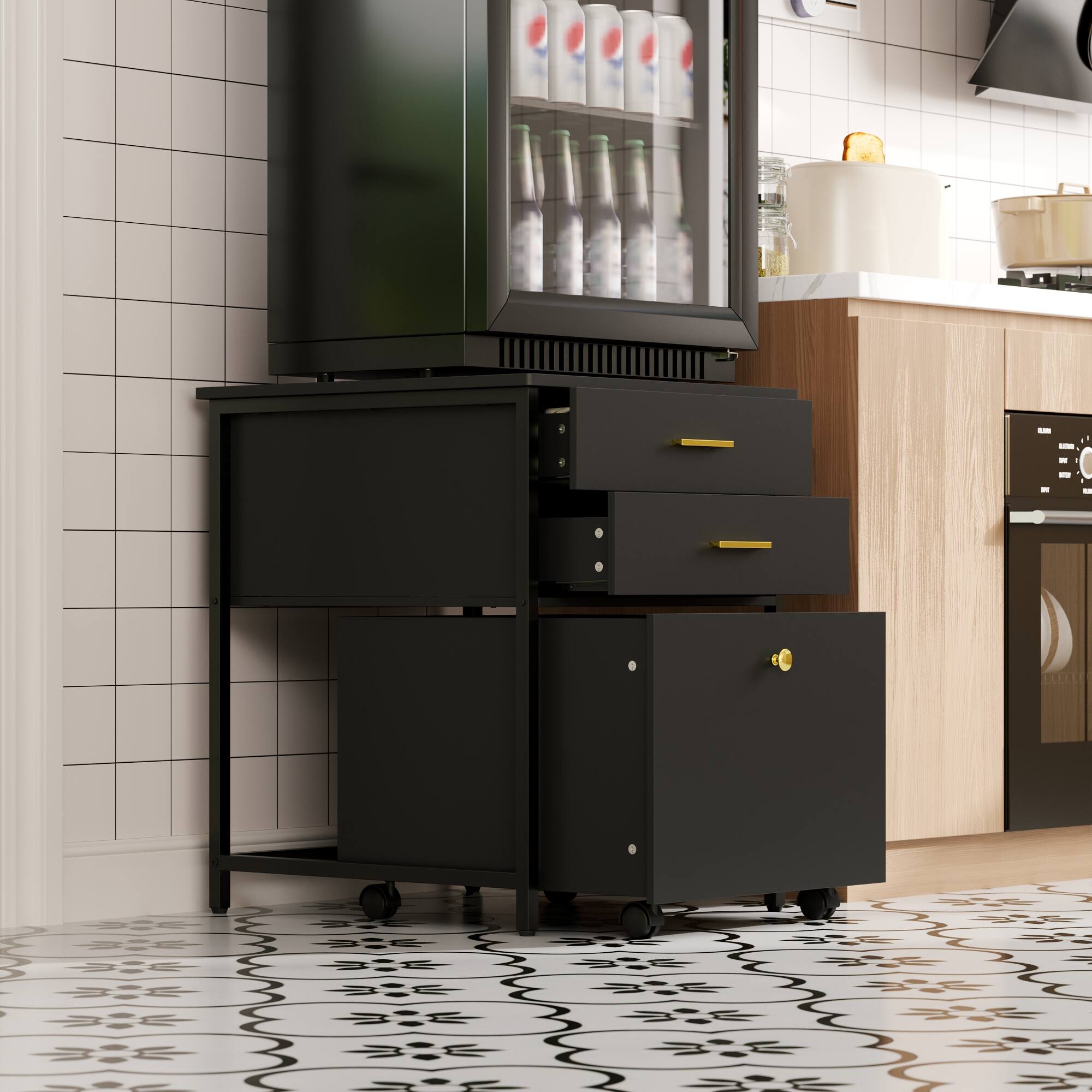 Alt View 6. Famapy - Multi - Functional Small Refrigerator Base Cabinet Versatile Storage for Kitchen Bathroom - Black.