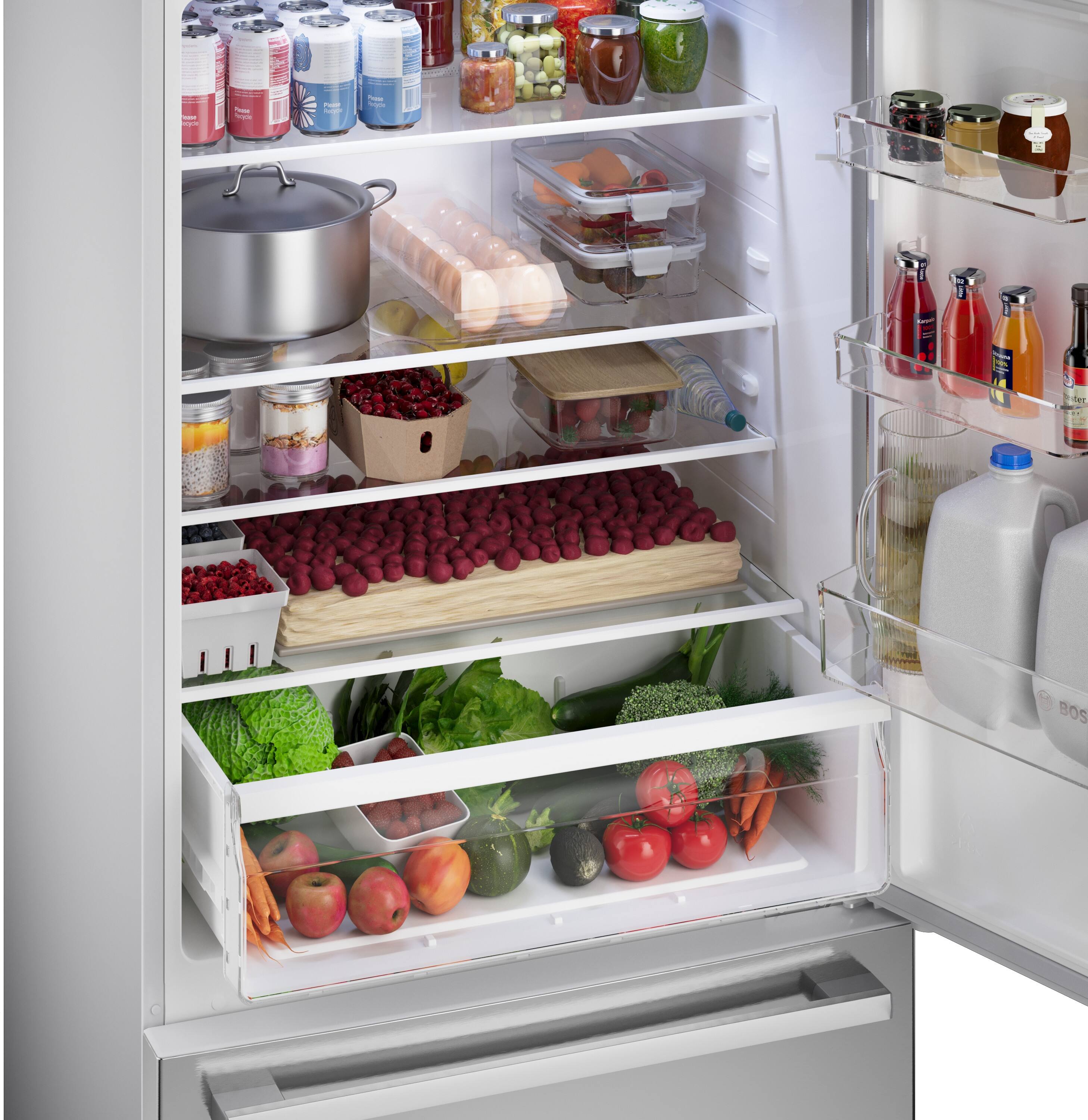 Alt View 3. Bosch - 100 Series 17.2 Cu. Ft. Bottom-Freezer Built-In Refrigerator with Ice in Fingerprint Resistance - Stainless Steel.