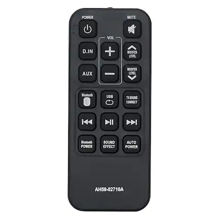 POWER MUTE VOL D.IN + WOOFER LEVEL AUX - WOOFER LEVEL Bluetooth USB TV SOUND CONNECT Bluetooth POWER SOUND EFFECT AUTO POWER AH59-02710A
