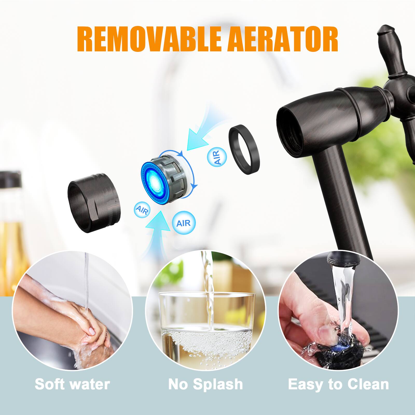 REMOVABLE AERATOR

- Soft water
- No Splash
- Easy to Clean
