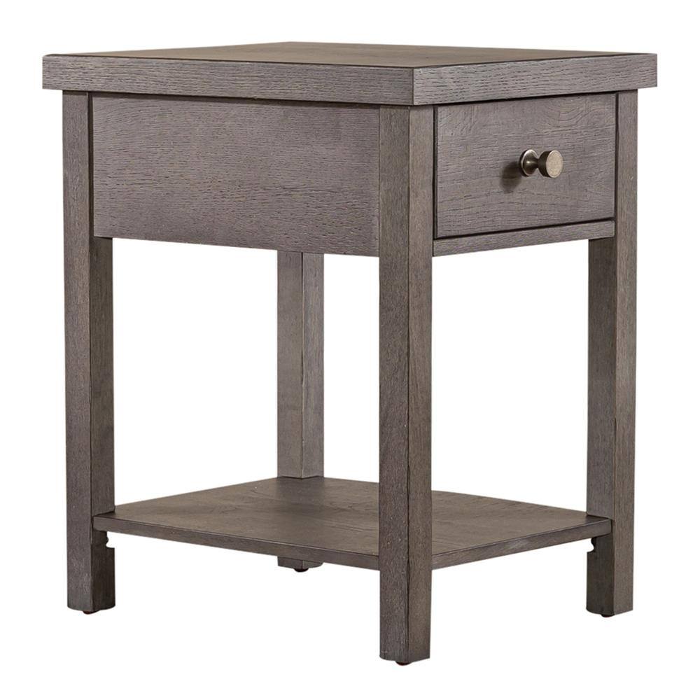 Angle. Liberty Furniture Industries - Modern Farmhouse Drawer Chair Side Table in Dusty Charcoal w/ Heavy Distressing - Gray.