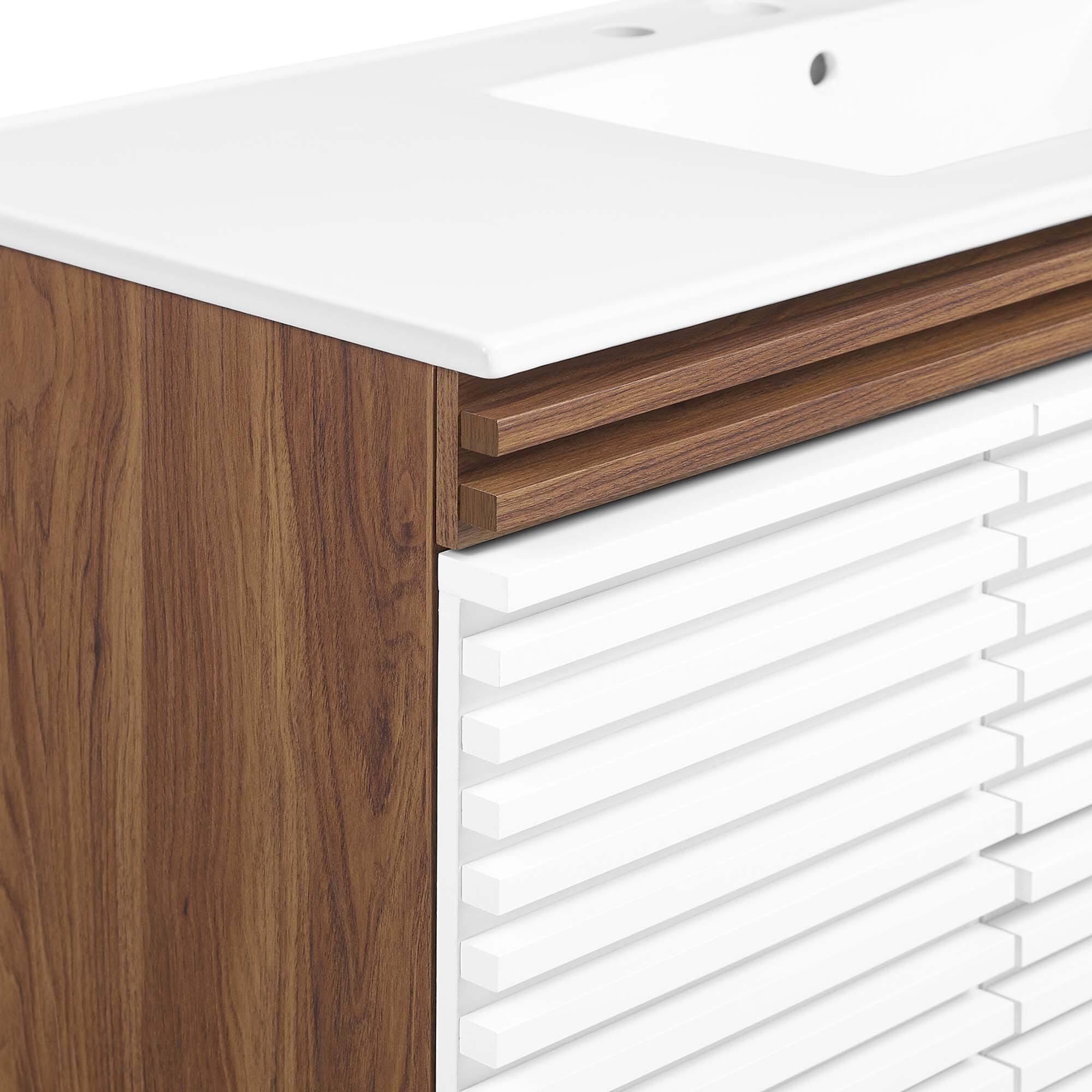 Alt View 7. Modway - Render 48" Wall-Mount Bathroom Vanity Basin Included by Modway - White Walnut White.