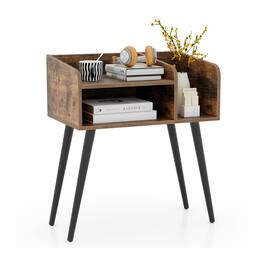 Ecooso - Mid-Century Modern Nightstand with Open Storage Shelves for Bedroom or Living Room - Rustic Brown